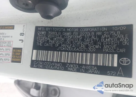 2010 Toyota Prius Ii z USA, uszkodzony, nr VIN JTDKN3DU6A0071309